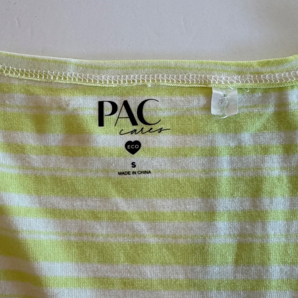 PacCares Eco Lime Green White Striped Ruched Tie Front Crop Tank Top Small - Picture 4 of 6